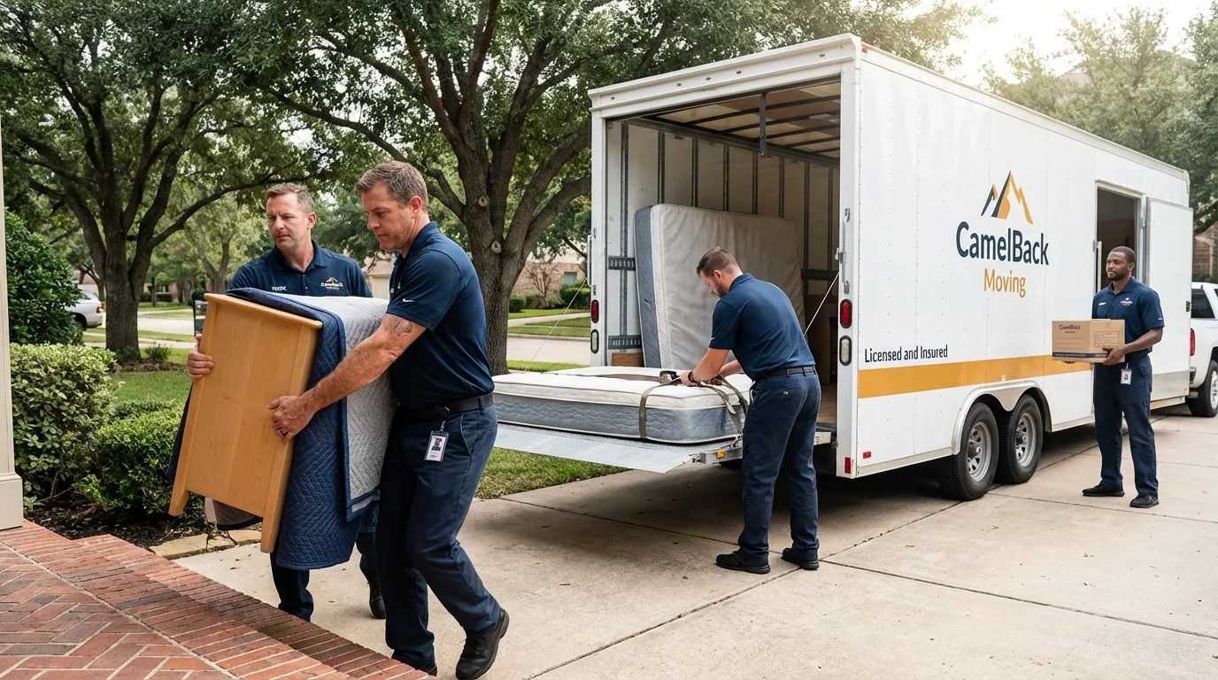 Crew loading residential truck for cross-state move from Freeport, IL