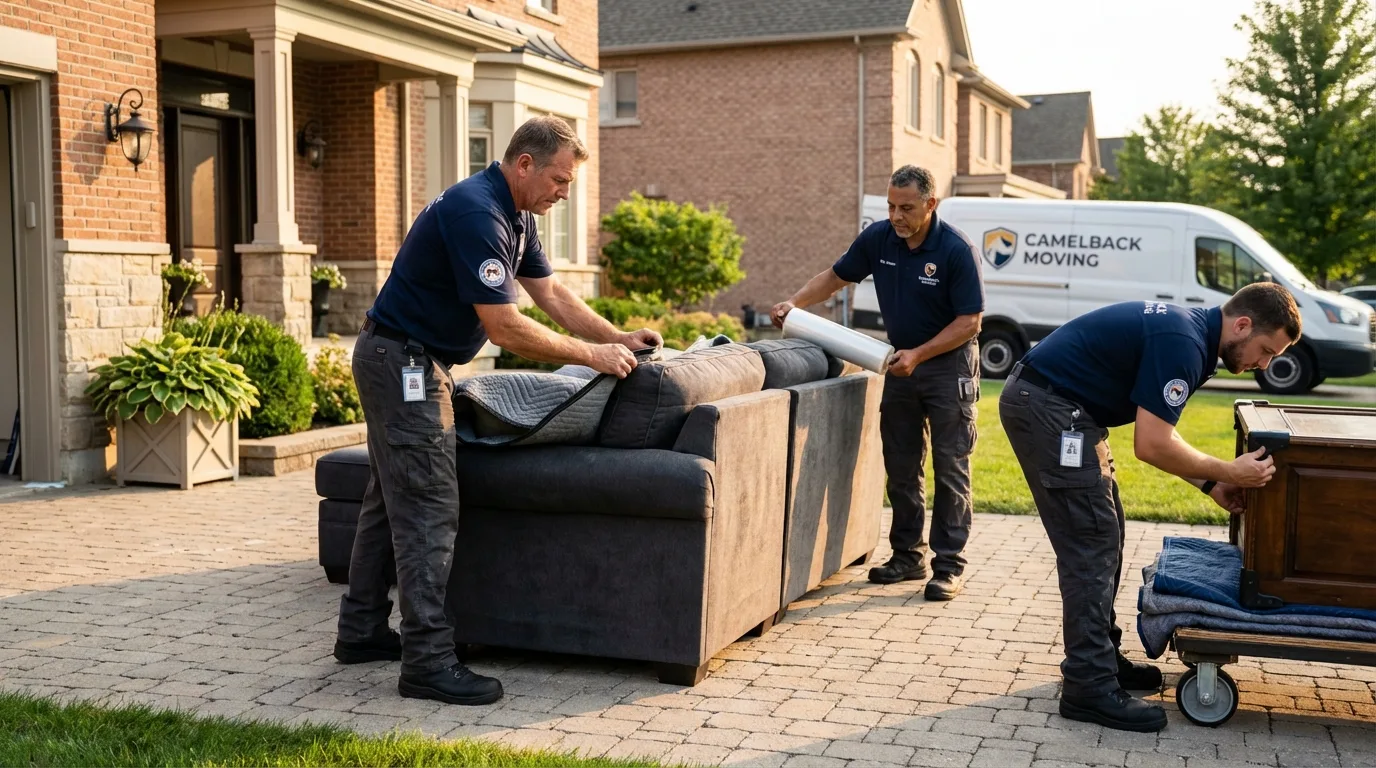 Large estate moving crew wrapping furniture in Freeport, IL