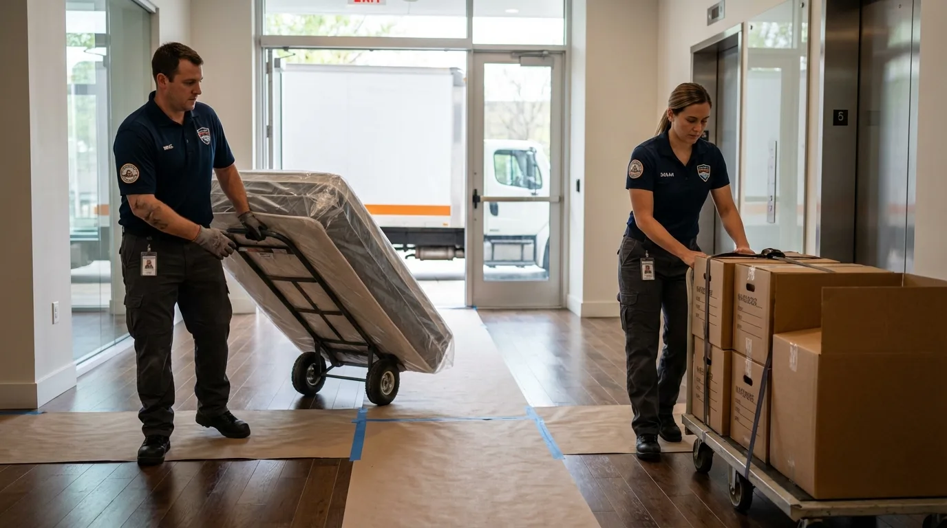 Professional apartment movers loading elevator in Freeport, IL